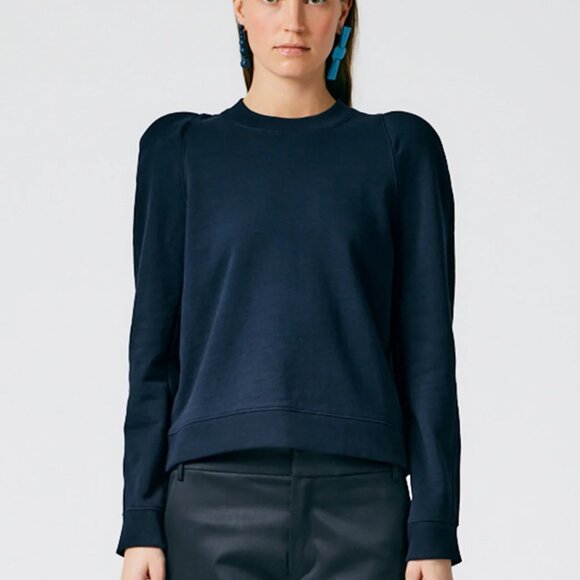 Tibi Sculpted Shoulder Sweatshirt, Navy, XXS, NWT - Picture 2 of 10